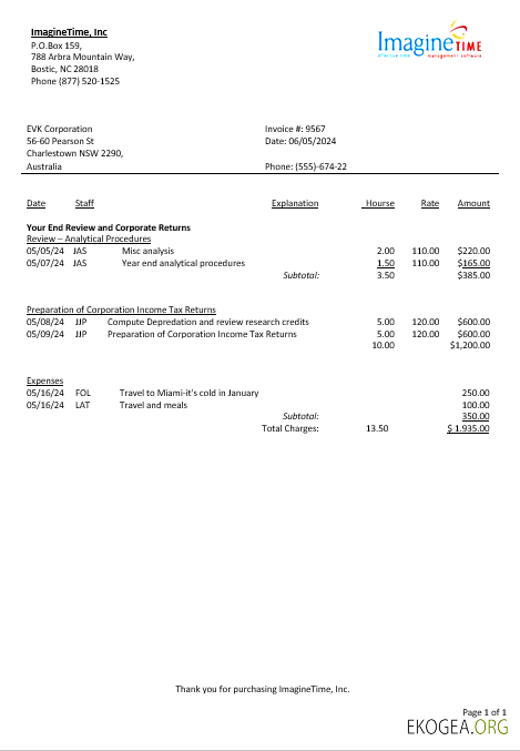 Australie Modèle de facture de services publics Imagine Time aux formats Word et PDF